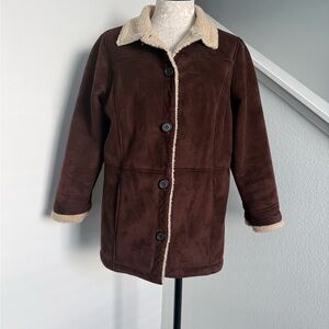 Lauren Ralph Lauren Vintage Sherpa Lined Brown faux Suede Coat petite small